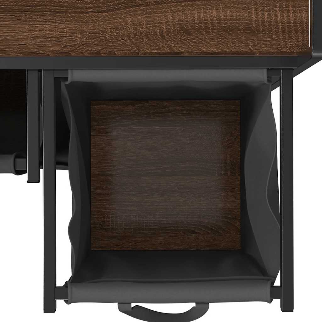 vasketøjskurv 2 rum med hjul brun egetræsfarve