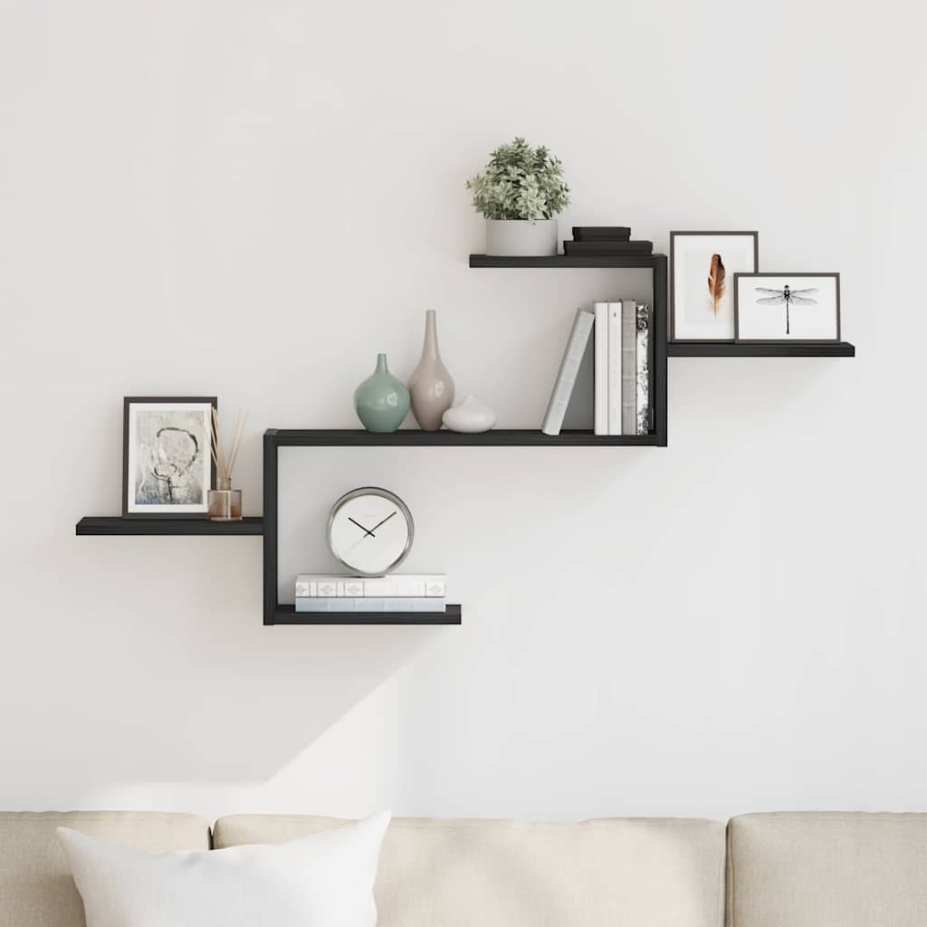 væghylde 104x15x49 cm konstrueret træ sort egetræsfarve