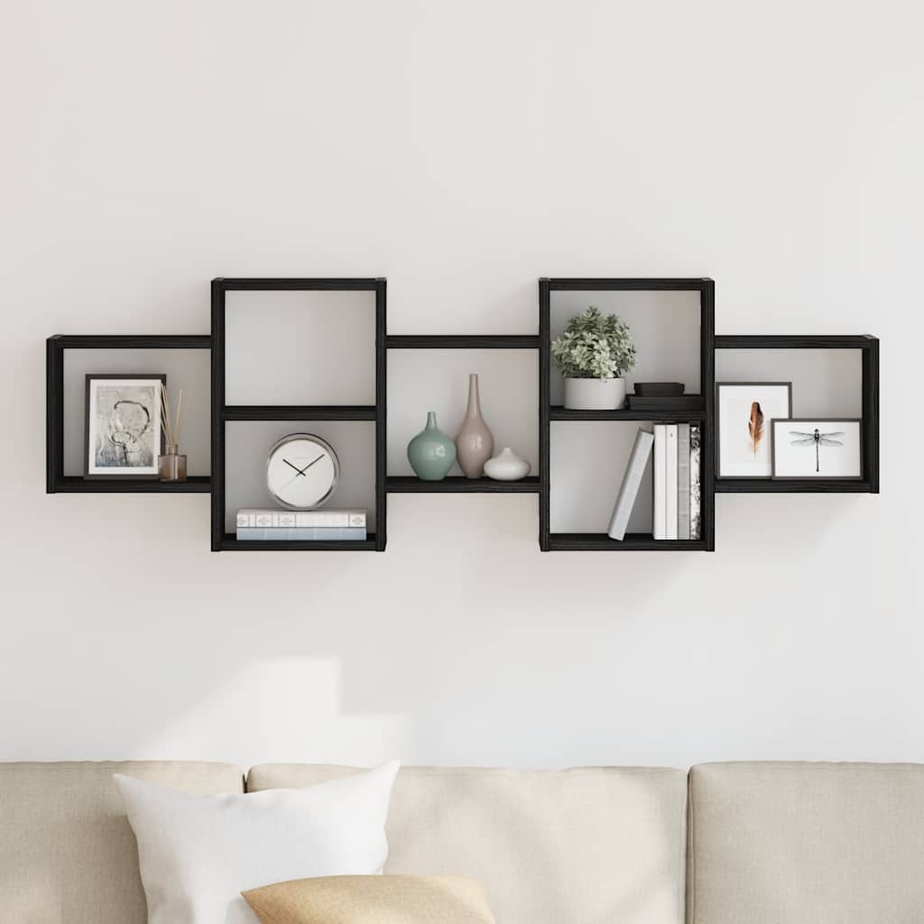 væghylde 129x18x42 cm konstrueret træ sort egetræsfarve