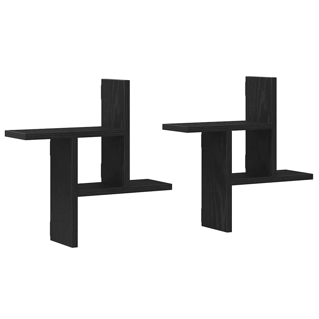 væghylder 2 stk. 38x12x38 cm konstrueret træ sort egetræsfarve