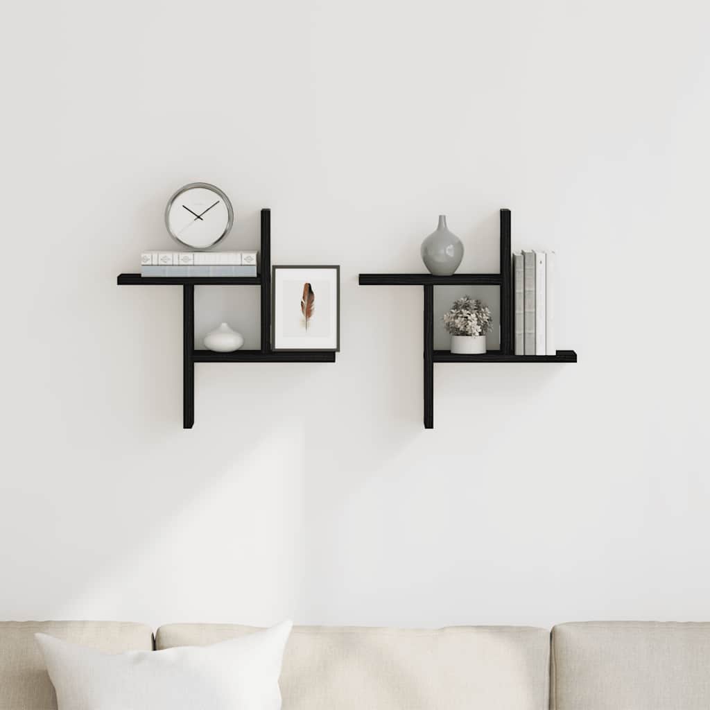 væghylder 2 stk. 38x12x38 cm konstrueret træ sort egetræsfarve