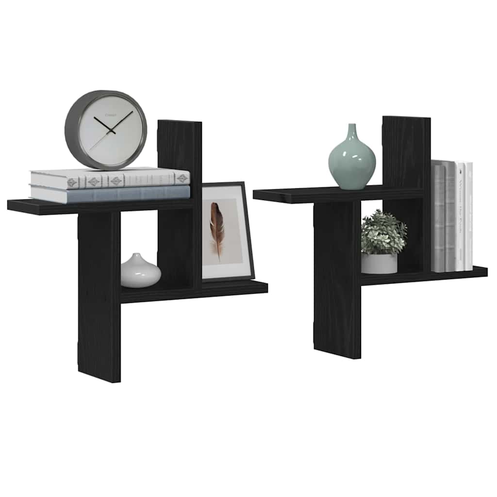væghylder 2 stk. 38x12x38 cm konstrueret træ sort egetræsfarve