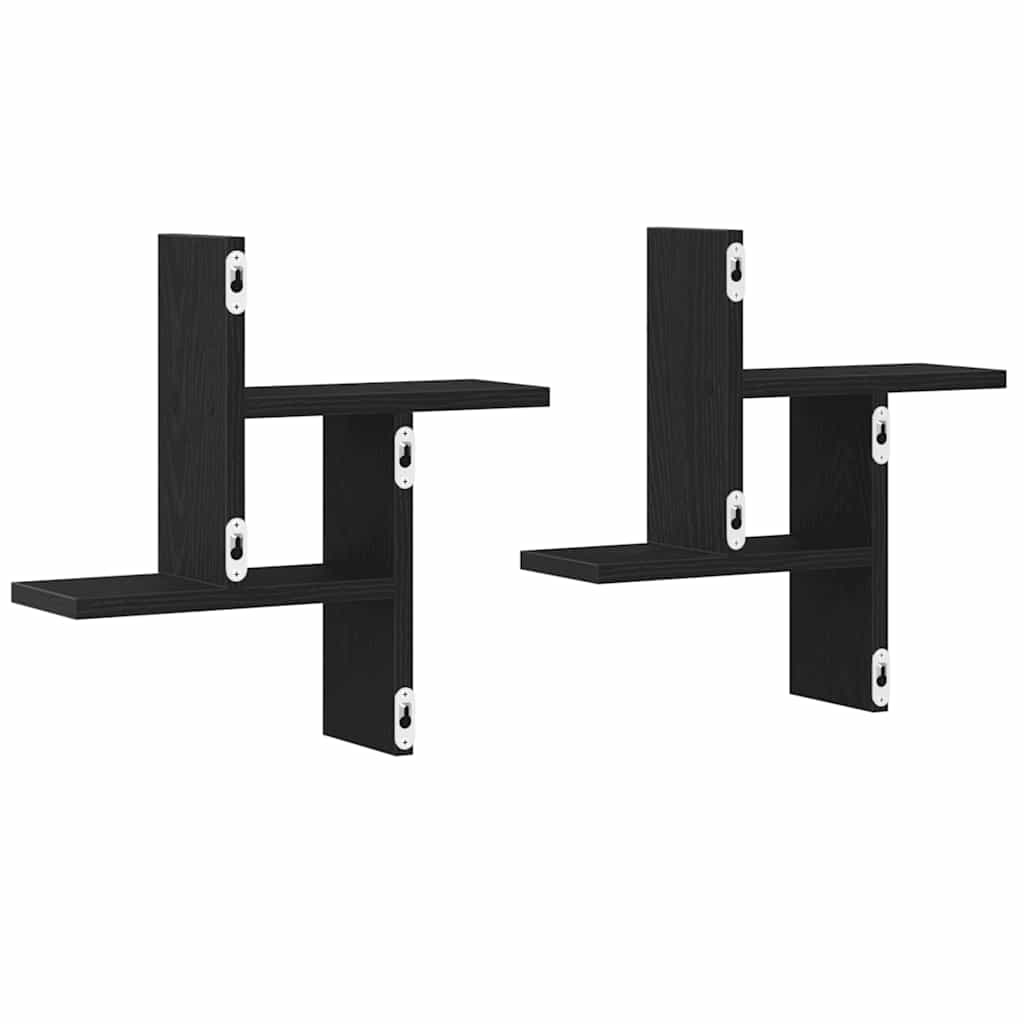 væghylder 2 stk. 38x12x38 cm konstrueret træ sort egetræsfarve