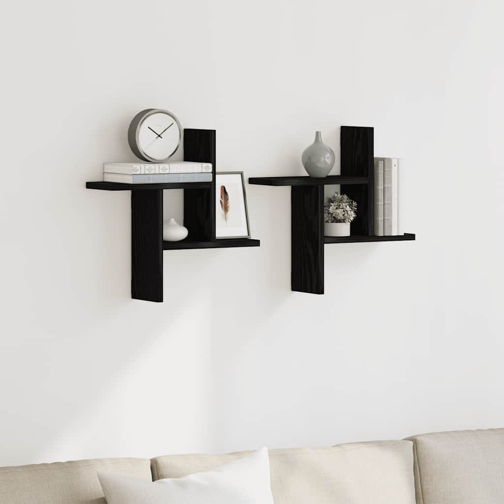 væghylder 2 stk. 38x12x38 cm konstrueret træ sort egetræsfarve