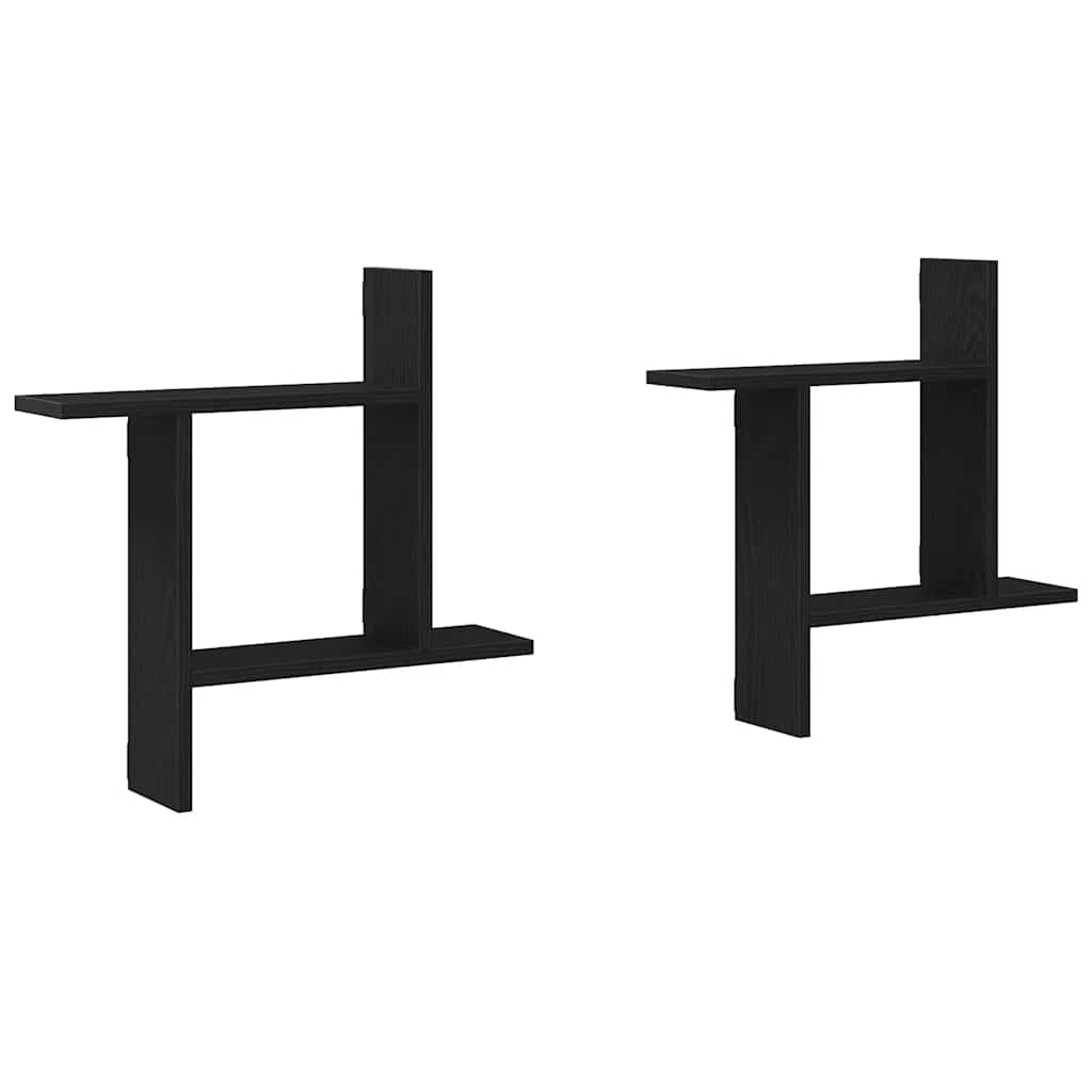 væghængte kubehylder 2 stk. 50x12x50 cm konstrueret træ sort eg