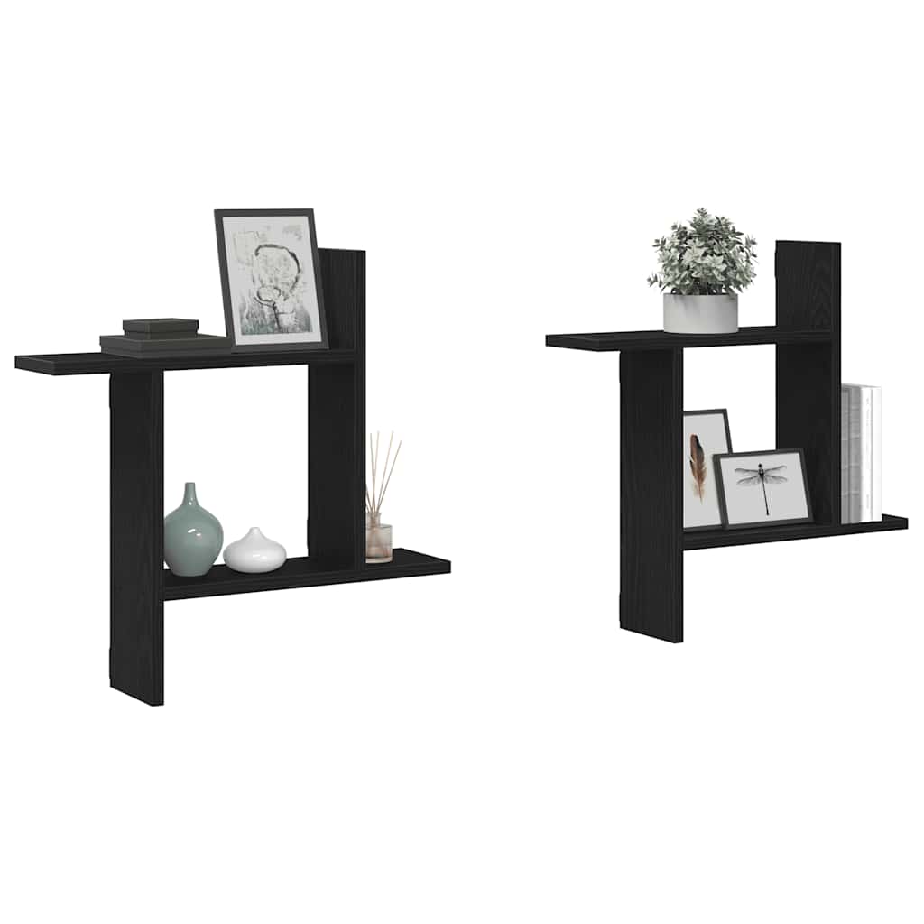 væghængte kubehylder 2 stk. 50x12x50 cm konstrueret træ sort eg