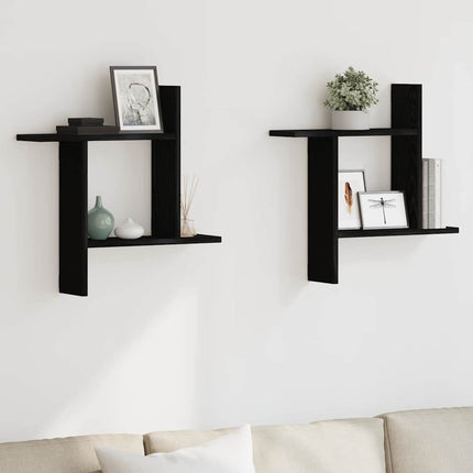 væghængte kubehylder 2 stk. 50x12x50 cm konstrueret træ sort eg