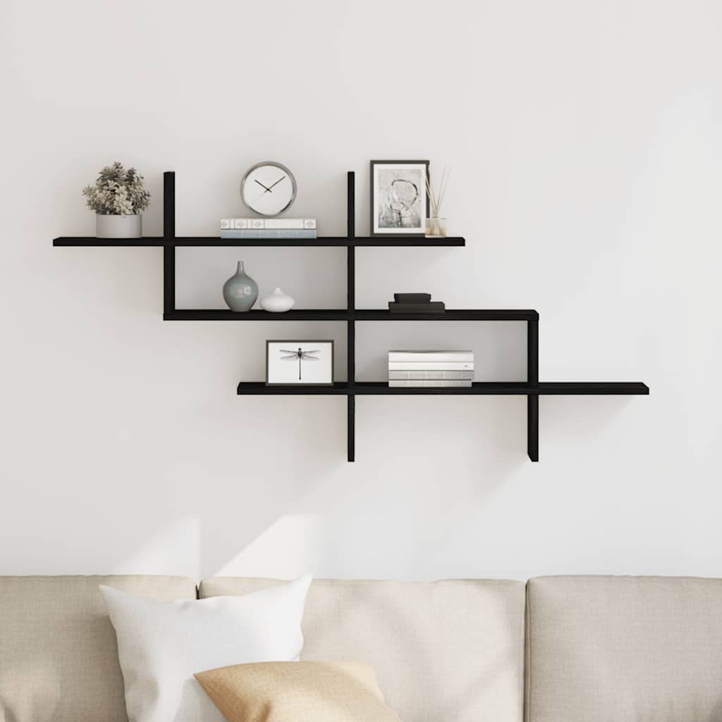 væghylde 124,5x18x60,5 cm konstrueret træ sort egetræsfarve