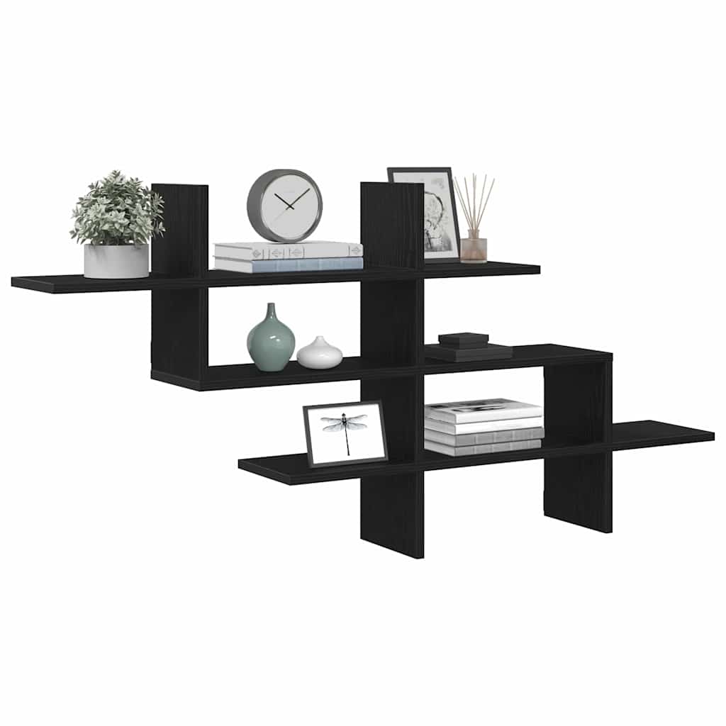 væghylde 124,5x18x60,5 cm konstrueret træ sort egetræsfarve