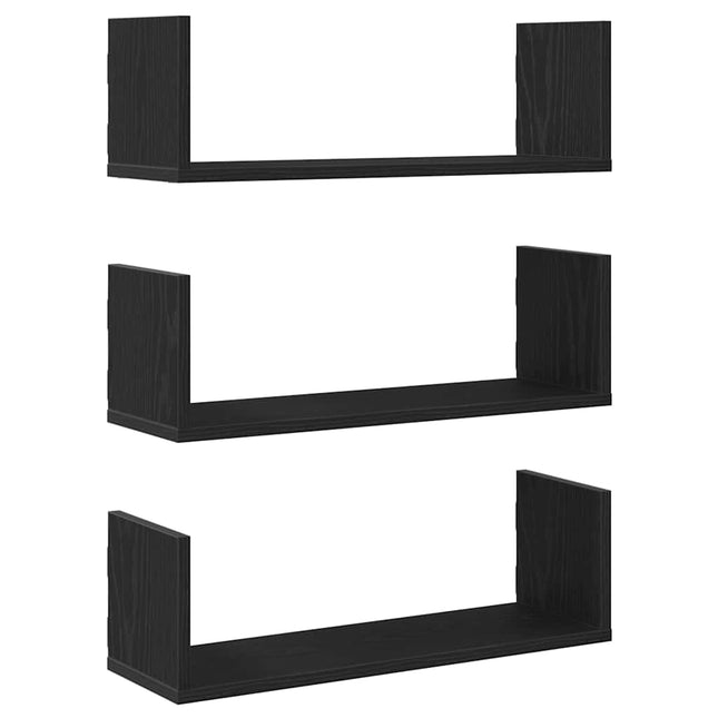 væghylder 3 stk. 58x18x18 cm konstrueret træ sort egetræsfarve