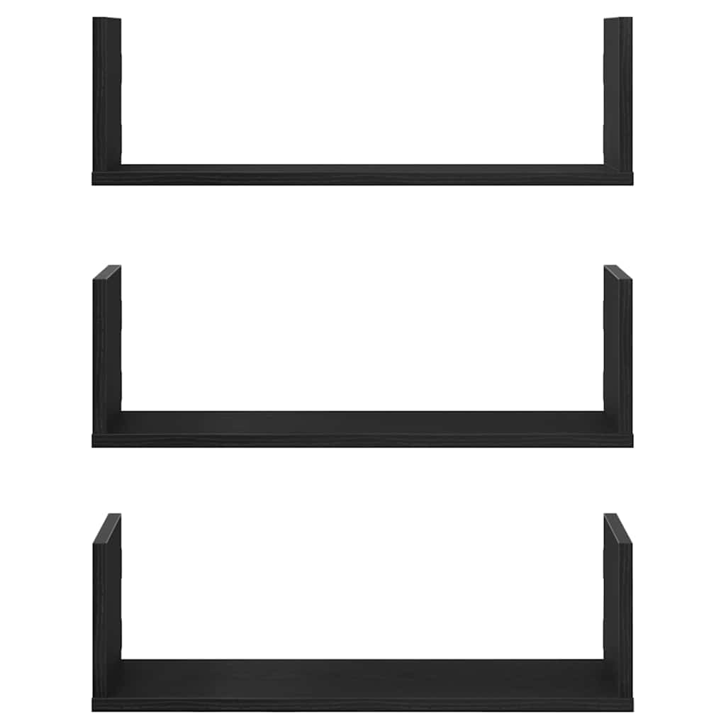 væghylder 3 stk. 58x18x18 cm konstrueret træ sort egetræsfarve