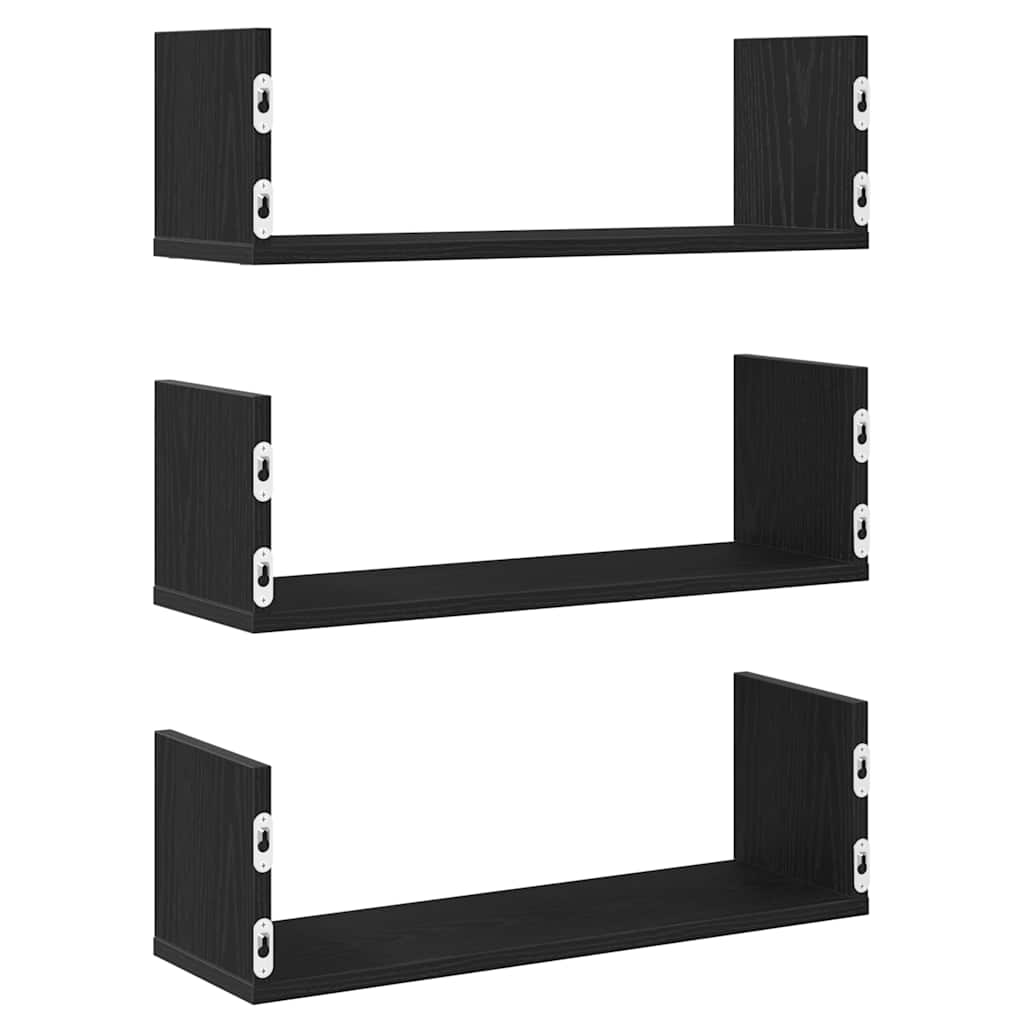 væghylder 3 stk. 58x18x18 cm konstrueret træ sort egetræsfarve