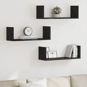 væghylder 3 stk. 58x18x18 cm konstrueret træ sort egetræsfarve