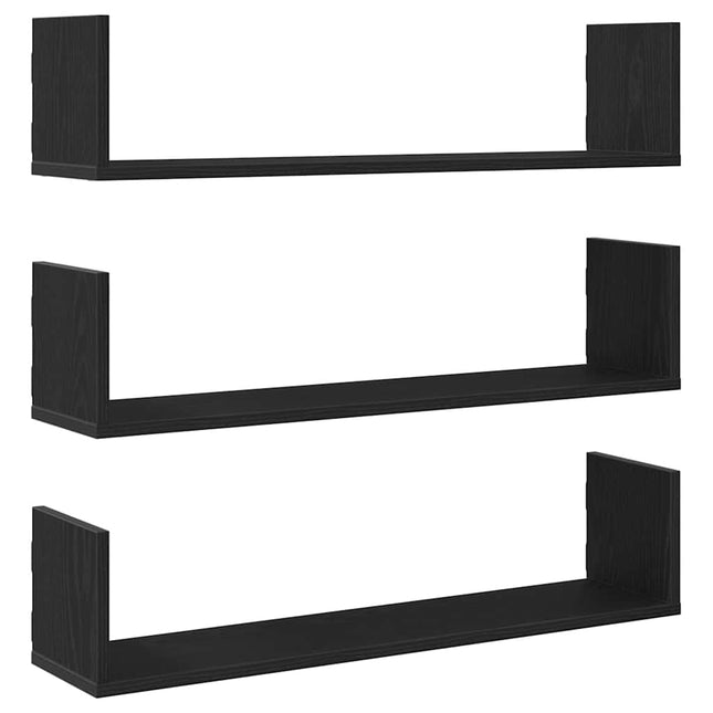 væghylder 3 stk. 80x18x18 cm konstrueret træ sort egetræsfarve