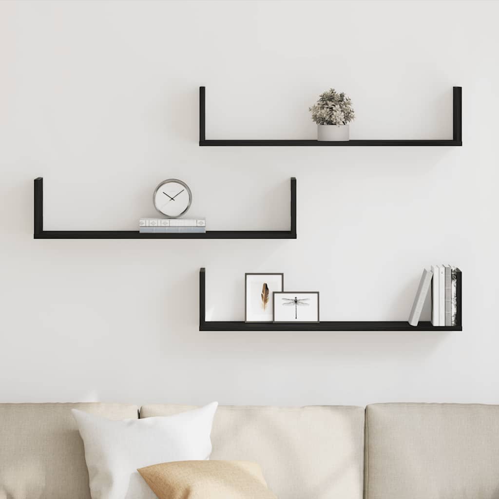 væghylder 3 stk. 80x18x18 cm konstrueret træ sort egetræsfarve