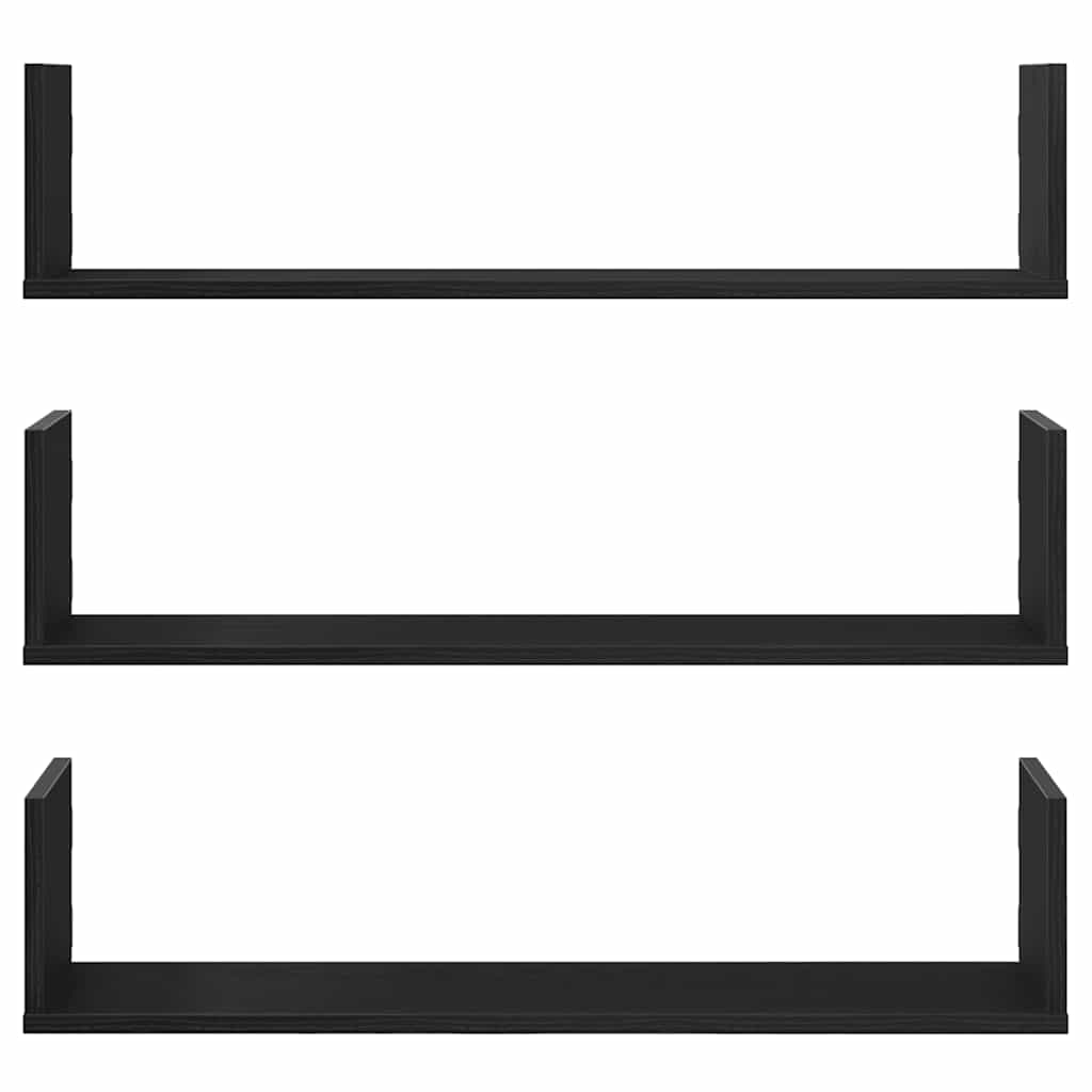 væghylder 3 stk. 80x18x18 cm konstrueret træ sort egetræsfarve
