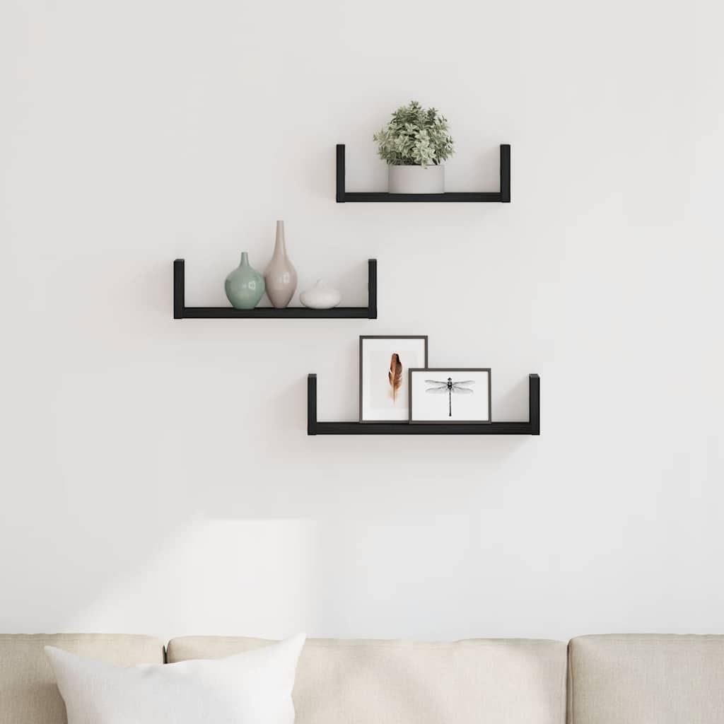 væghylder 3 stk. konstrueret træ sort egetræsfarve