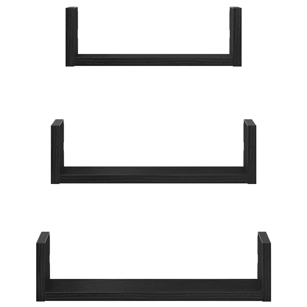 væghylder 3 stk. konstrueret træ sort egetræsfarve