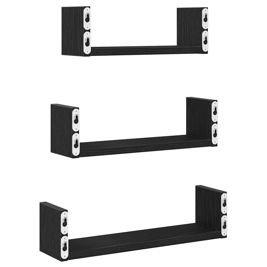 væghylder 3 stk. konstrueret træ sort egetræsfarve