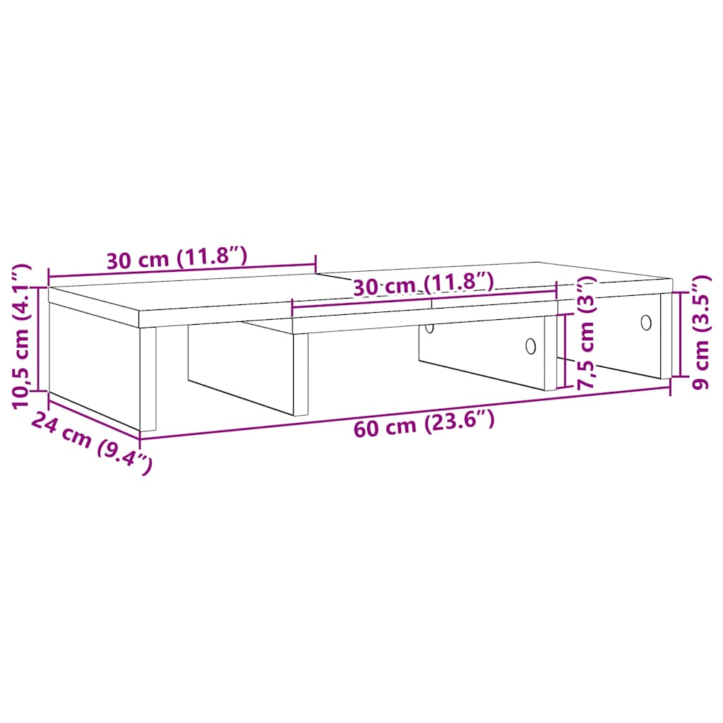 skærmholder 60x24x10,5 cm justerbar konstrueret træ sort eg