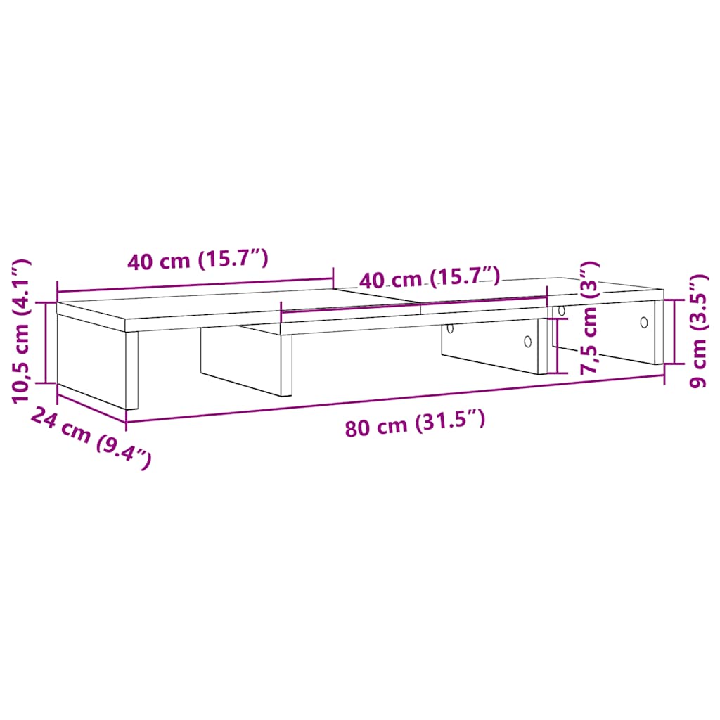skærmholder 80x24x10,5 cm justerbar sort egetræsfarve