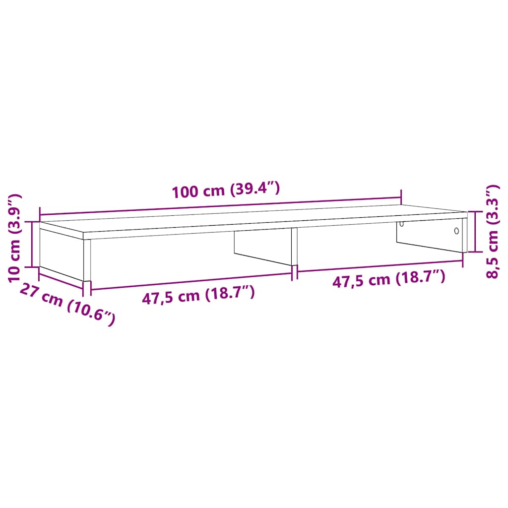 skærmholder 100x27x10 cm konstrueret træ sort egetræsfarve