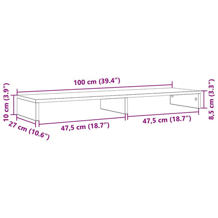 skærmholder 100x27x10 cm konstrueret træ sort egetræsfarve