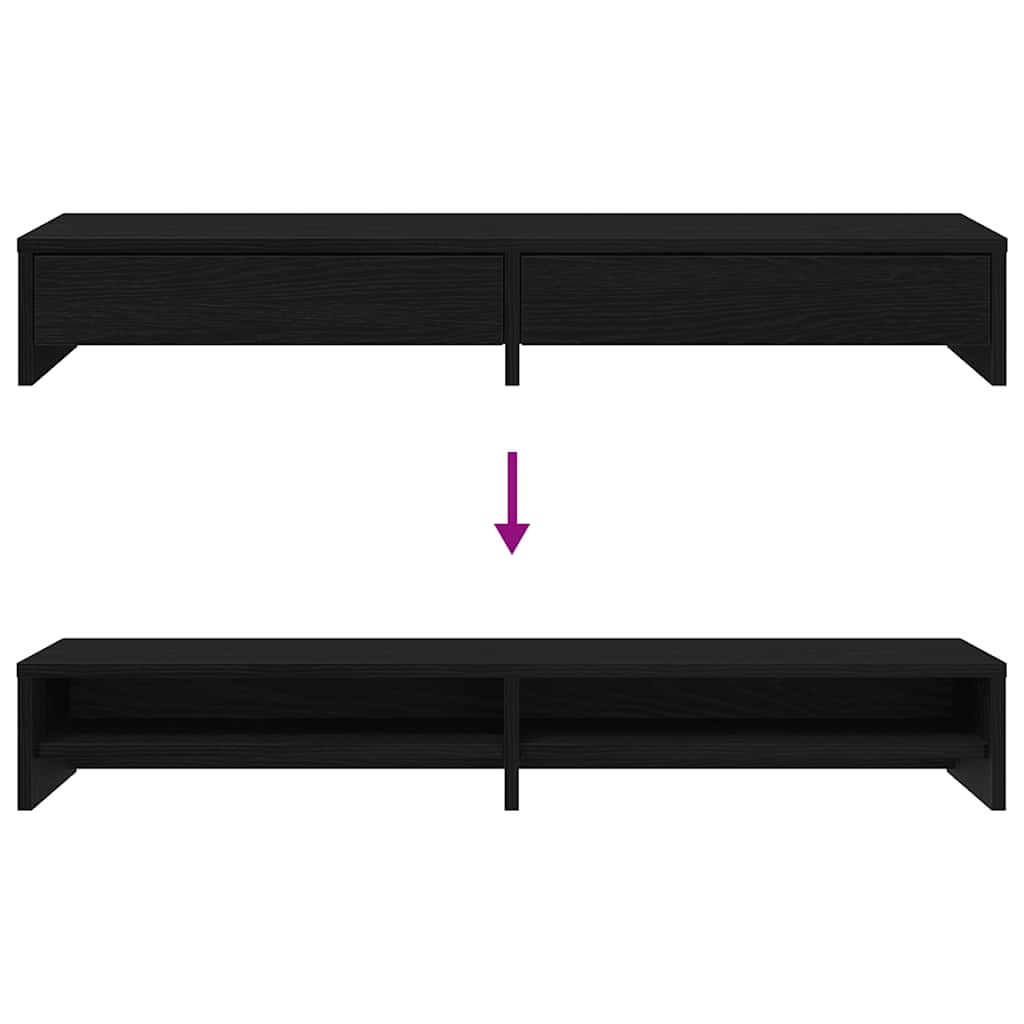 skærmstander med skuffer 100x27x15 cm konstrueret træ sort eg