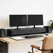 skærmstander med skuffer 100x27x15 cm konstrueret træ sort eg