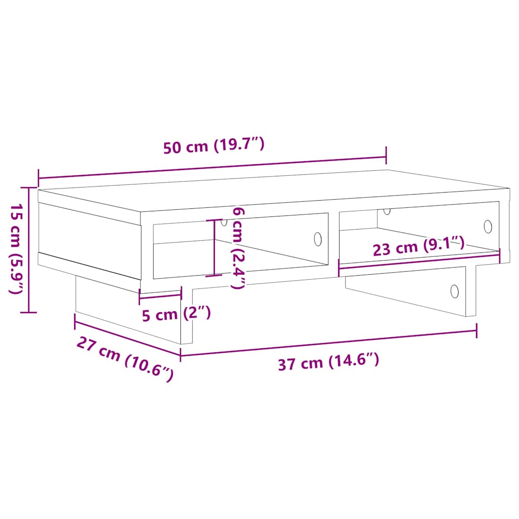 skærmholder 50x27x15 cm konstrueret træ sort egetræsfarve