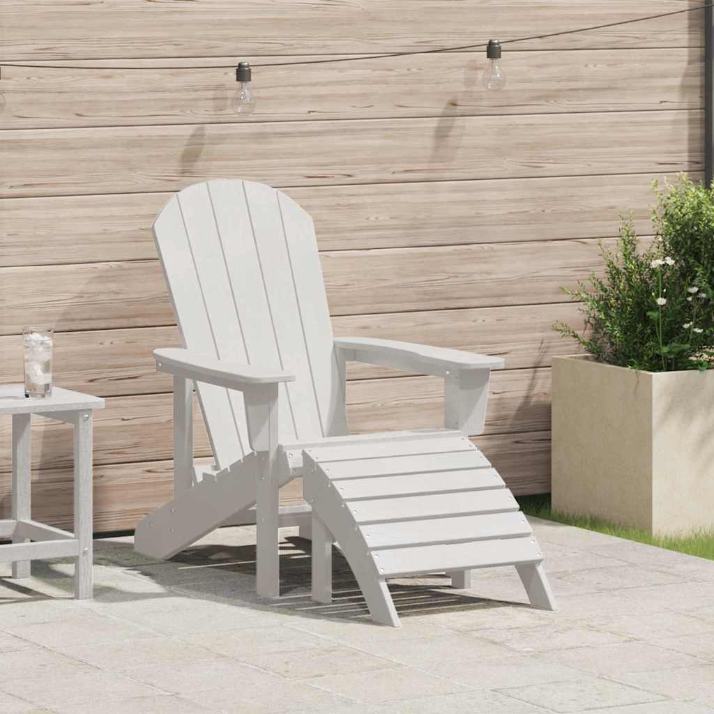 Adirondack-stol med fodstøtte - hvid HDPE, 82 × 74 × 92 cm