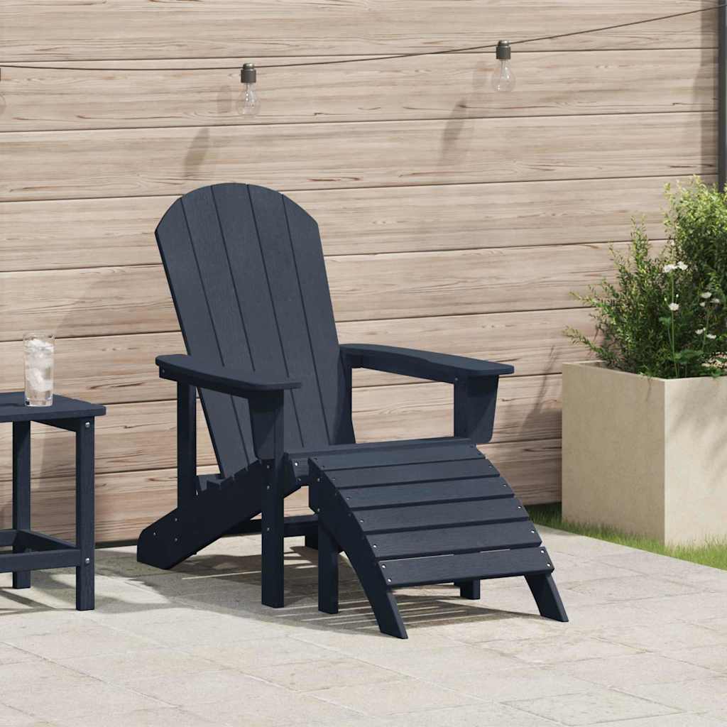 Adirondack-stol med fodstøtte - mørkeblå HDPE, 82 × 74 × 92 cm