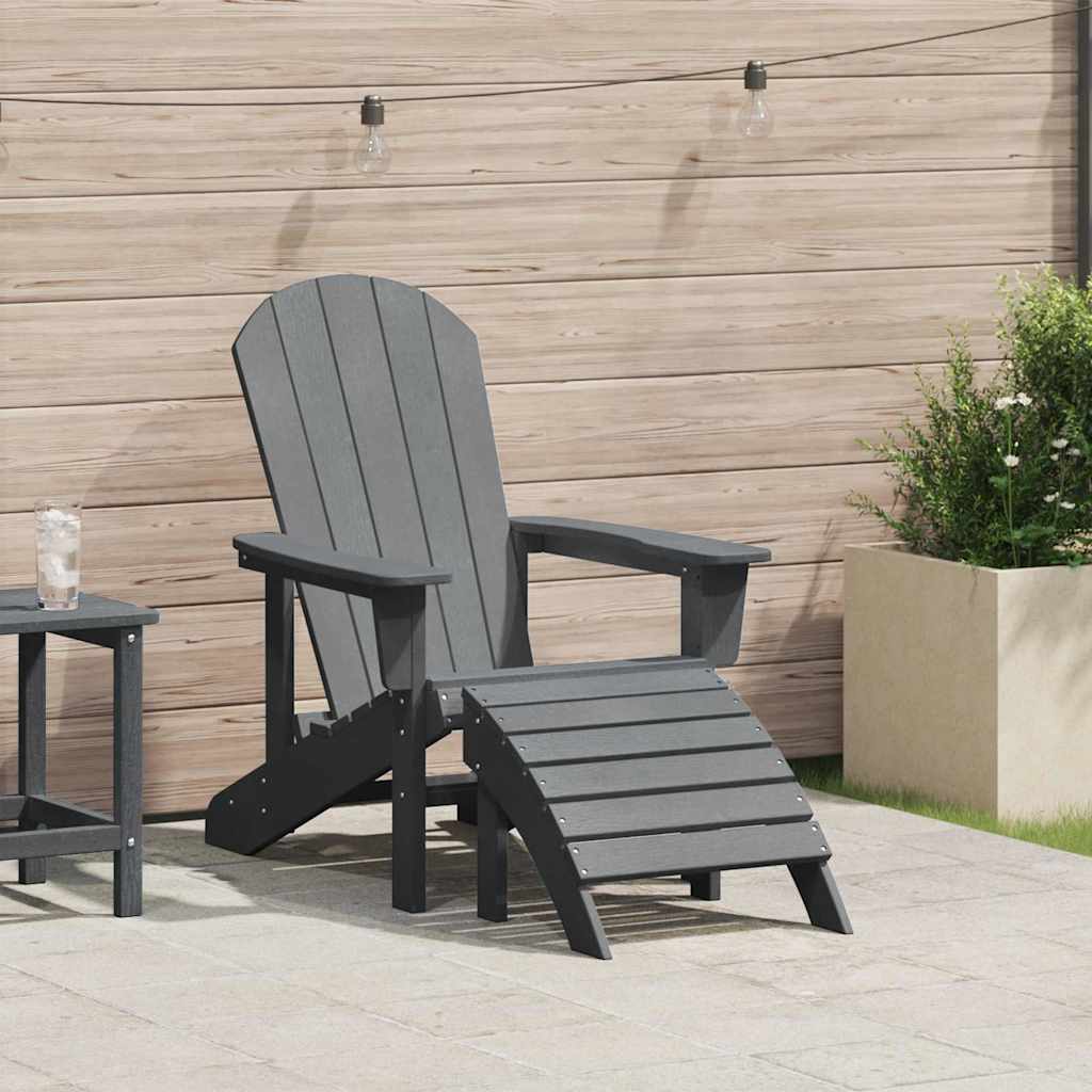 Adirondack-stol med fodstøtte - lysegrå HDPE, 82 × 74 × 92 cm