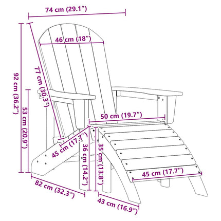 Adirondack-stol Lysegrå 82 x 74 x 92 cm HDPE