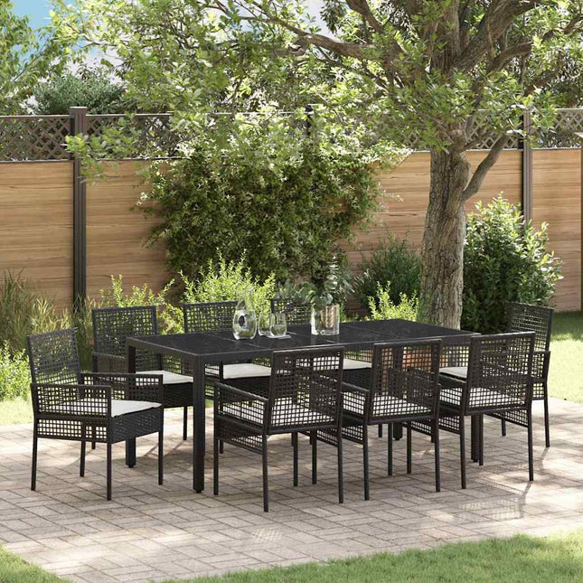 Have Spisebordssæt 9 stk. Sort polyrattan