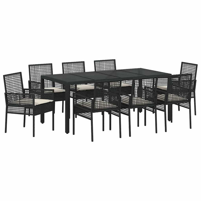 Have Spisebordssæt 9 stk. Sort polyrattan