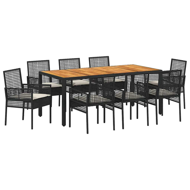 Have Spisebordssæt 9 stk. Sort polyrattan