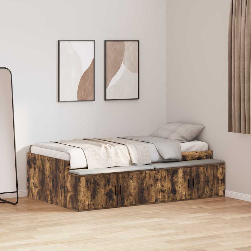 Sengestel med skuffe Røget eg 80 x 200 cm Konstrueret træ