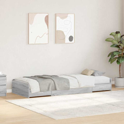 Sengestel med skuffe Grå Sonoma 100 x 200 cm Konstrueret træ
