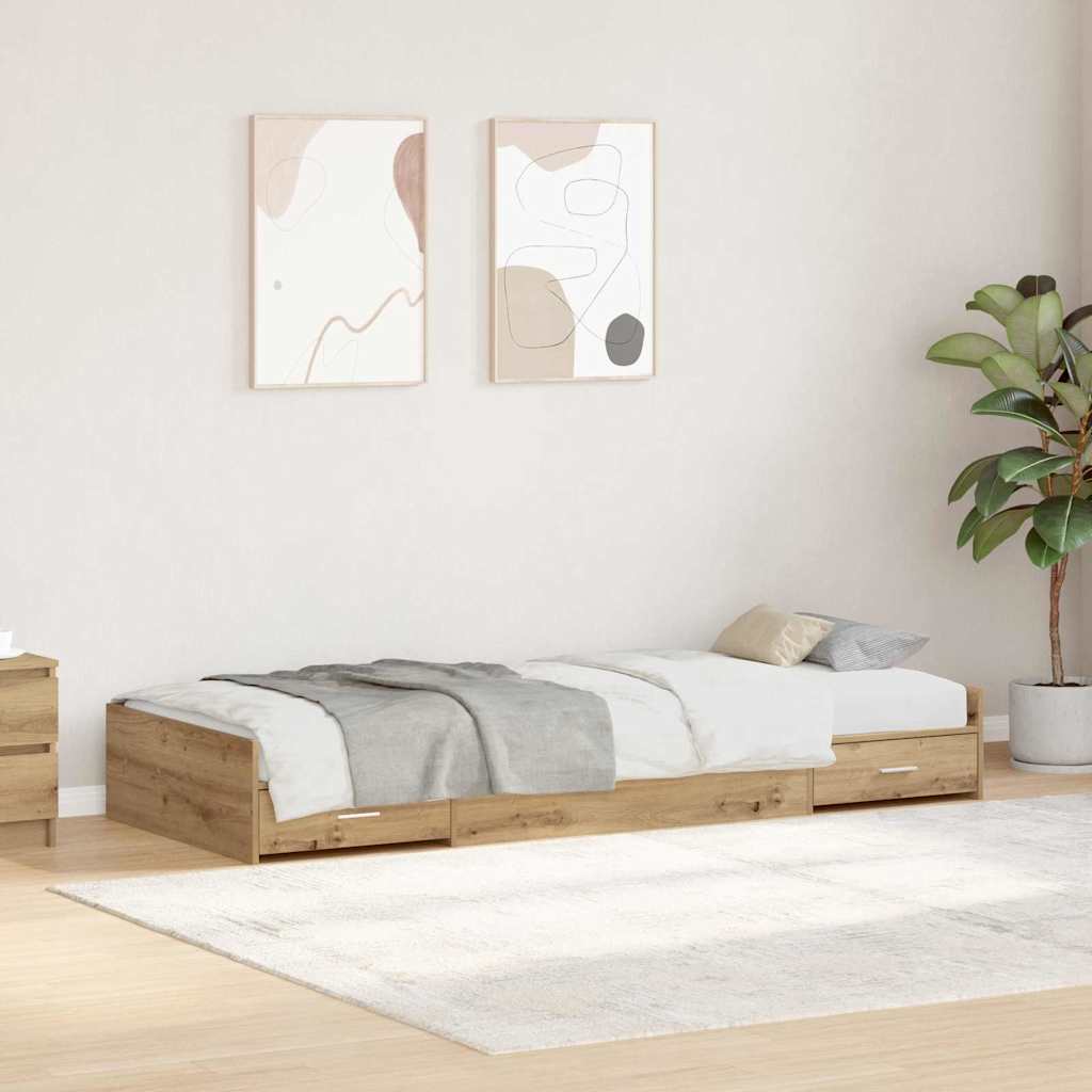 Sengestel med skuffe Artisan Egetræ 90 x 200 cm Konstrueret træ