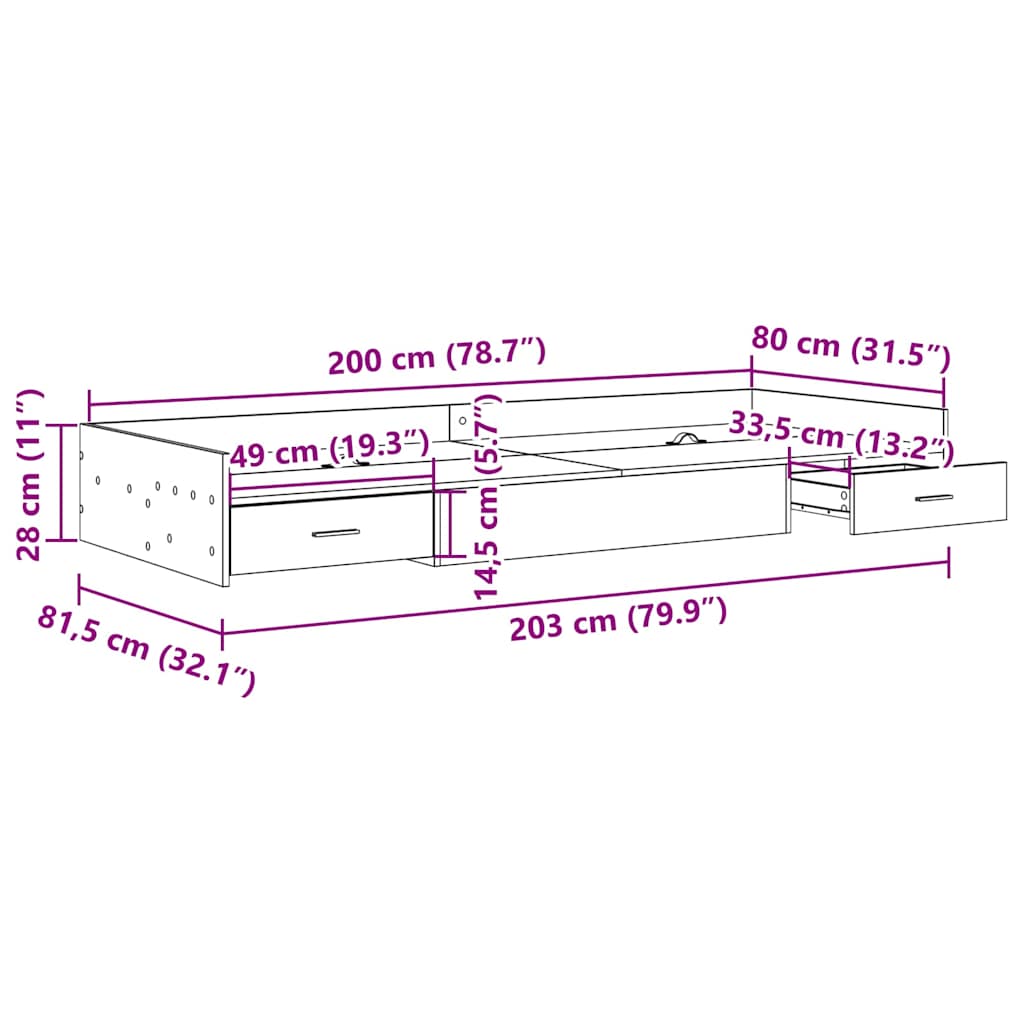 Sengestel med hovedgærde Sonoma eg 80 x 200 cm Konstrueret træ