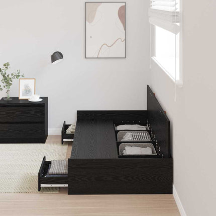 Sengestel med skuffe Sort eg 90 x 190 cm Konstrueret træ