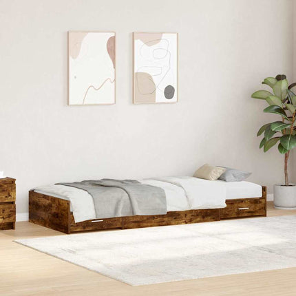 Sengestel med skuffe Røget eg 90 x 190 cm Konstrueret træ