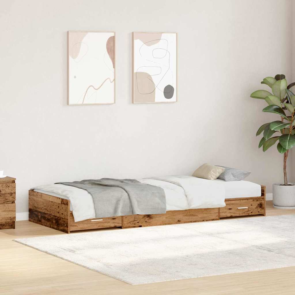 Sengestel med skuffe Gammelt træ 90 x 190 cm Konstrueret træ