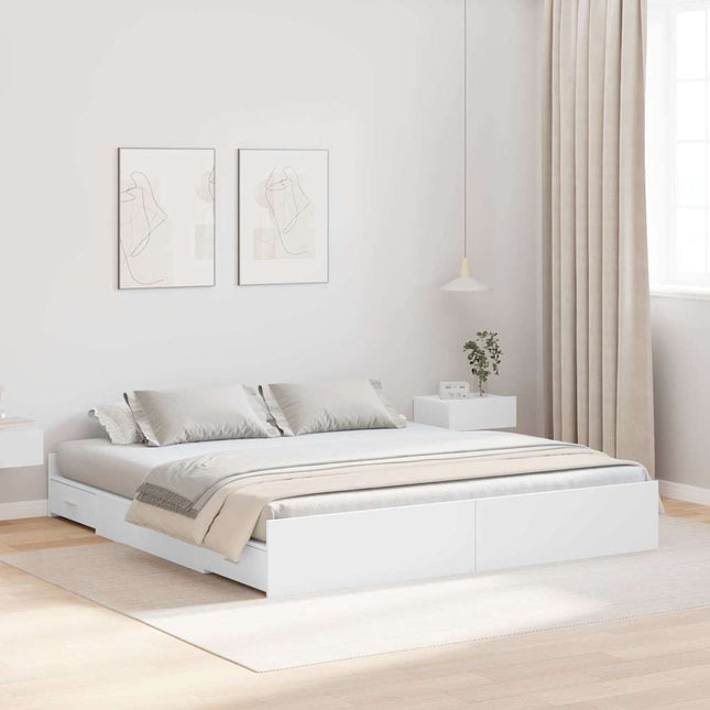 Seng med opbevaring Hvid 200 x 200 cm Konstrueret træ