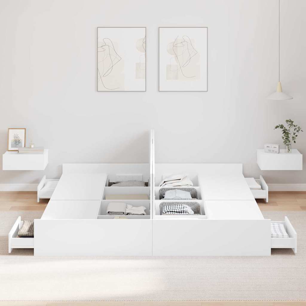 Seng med opbevaring Hvid 200 x 200 cm Konstrueret træ