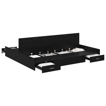 Seng med opbevaring Sort eg 200 x 200 cm Konstrueret træ