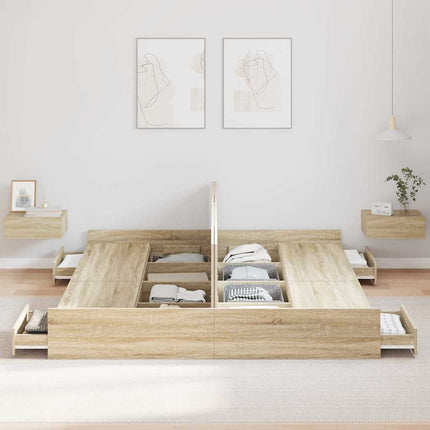 Seng med opbevaring Sonoma eg 200 x 200 cm Konstrueret træ