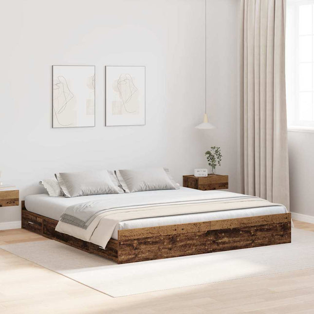Seng med opbevaring Gammelt træ 200 x 200 cm Konstrueret træ
