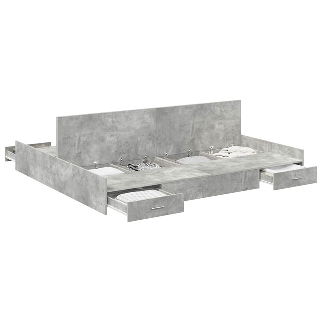 Seng med opbevaring Beton Grå 180 x 200 cm Konstrueret træ